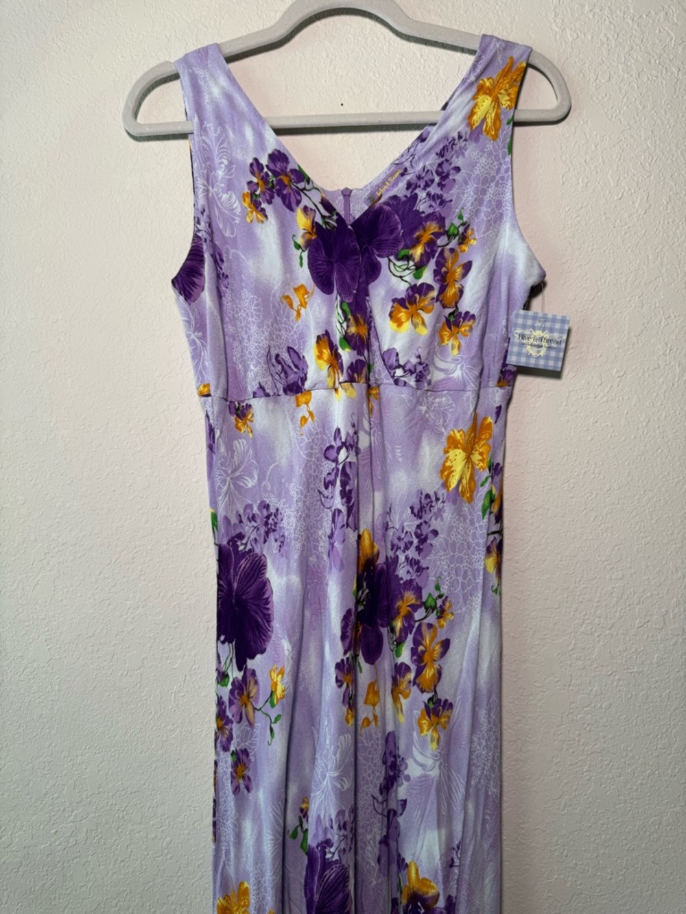 Vintage Lavender Floral Maxi Dress - Purple & Yellow